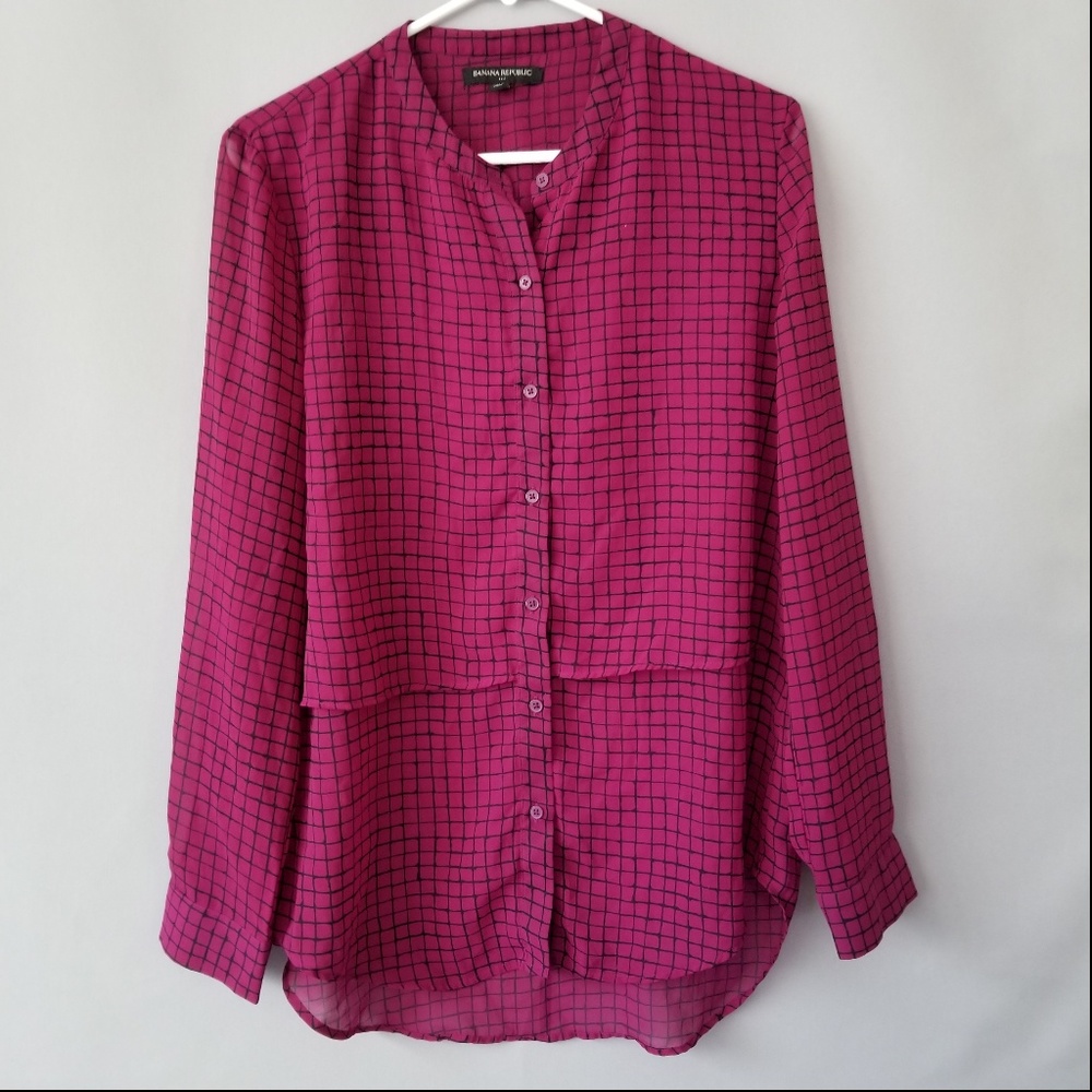 X BANANA REPUBLIC BUTTON DOWN LS TUNIC BLOUSE TOP
